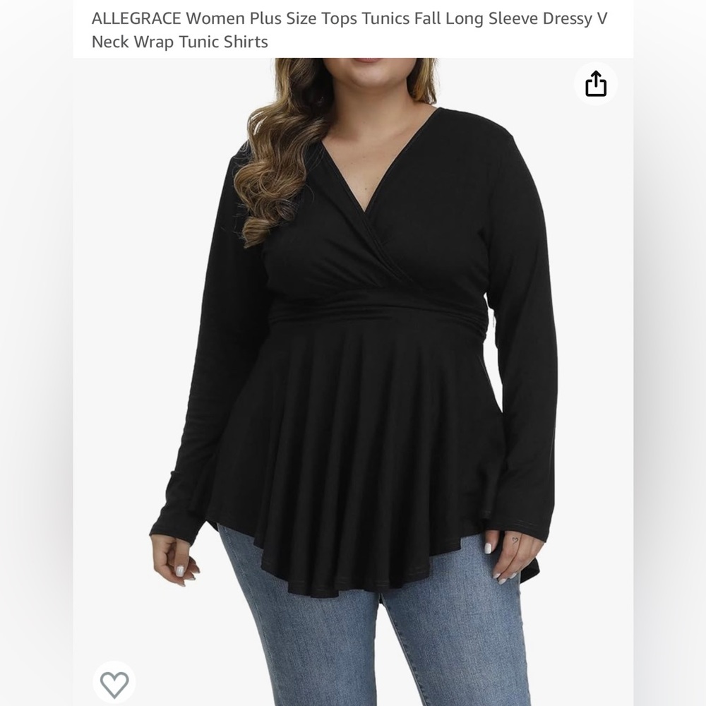 Allegrace Long Sleeve V-Neck Wrap Tunic Shirt 2X NWT